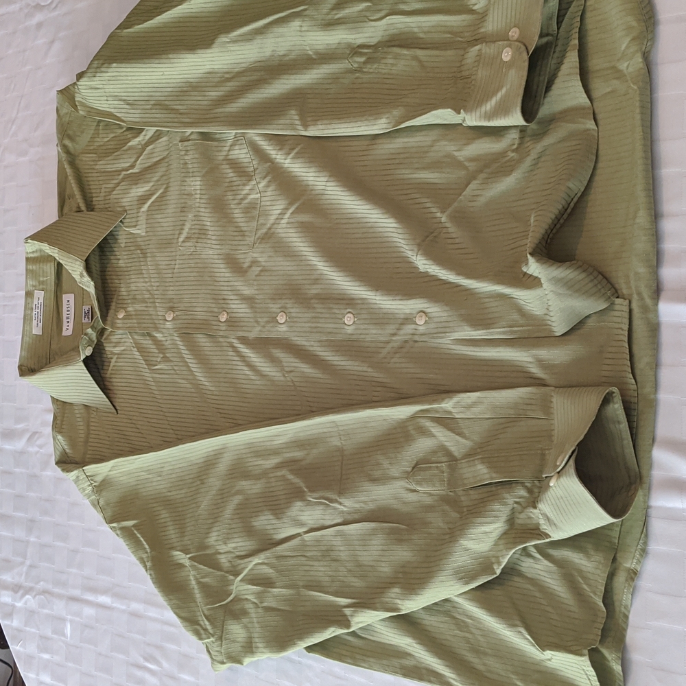 Van Heusen Satin Stripe Light Green Dress Shirt 18 36/37